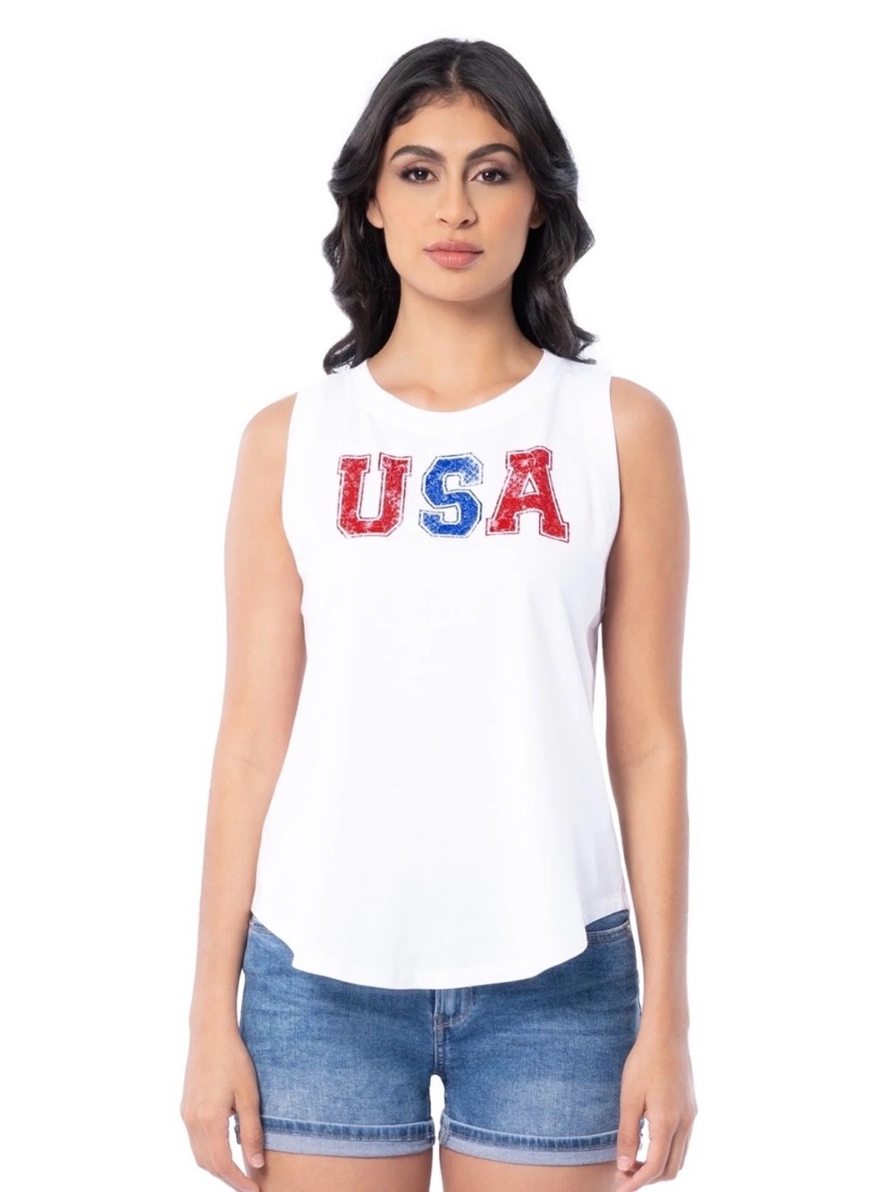 White USA Sequin Sleeveless Tank Top